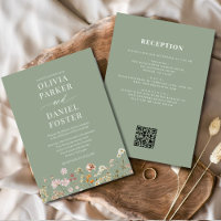 Casamento de Código QR de Flor Selvagem Verde Tudo