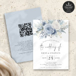 Convites Casamento de Código QR de Florais Azuis Modernos<br><div class="desc">Casamento de Código QR de Florais Azuis Modernos. Disponível em formato digital e impresso. Lindas flores coloridas de verão em azul claro e branco decoram a borda superior. Adicione seu código QR ao seu site de casamento no verso para que seus convidados possam RSVP e ver todos os detalhes on-line...</div>