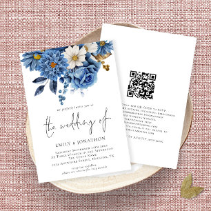 Convites Casamento de Código QR de Florais Dourados Elegant