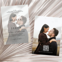 Convites Casamento de Código QR de Foto Branco Preto de Scr