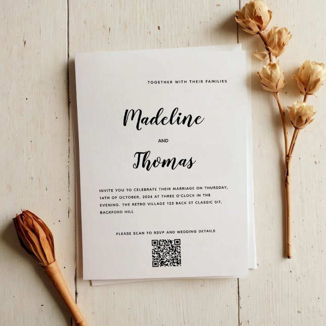 Convites Casamento de Código QR de Foto de Caligrafia Elega (Criador carregado)