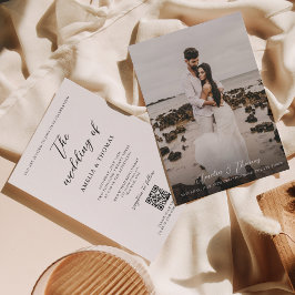 Convites Casamento de Código QR de Foto de Script Elegante