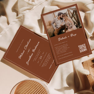 Convites Casamento de Código QR de Foto de Terracotta Russo