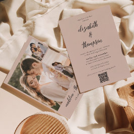 Convites Casamento de Código QR de Foto do Script de Beige