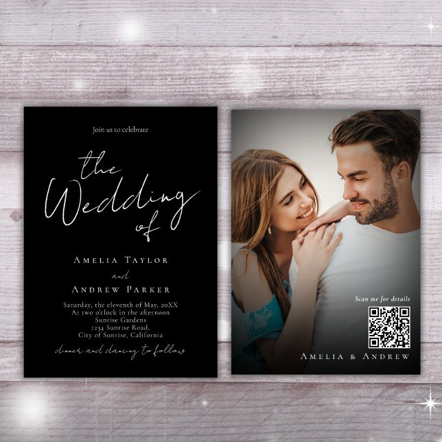 Convites Casamento de Código QR de Foto do Script Elegante  (Criador carregado)