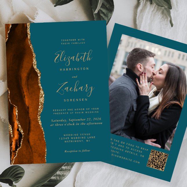 Convites Casamento de Código QR de Foto do Teal de Agato La (Criador carregado)