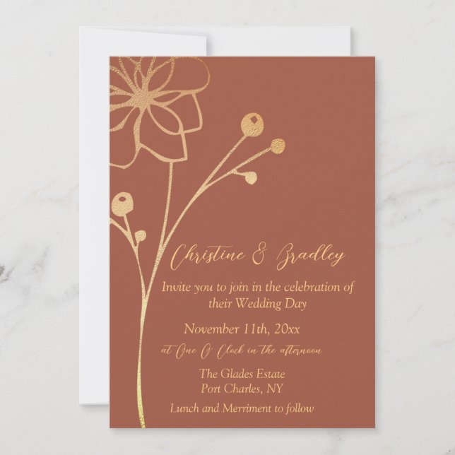 Convites Casamento de Código QR de Foto Dourada e Cobre (Frente)