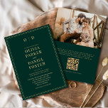 Convites Casamento de Código QR de Foto Dourada Elegante Em<br><div class="desc">Anuncie seu casamento com sofisticação de eterno usando este elegante convite de casamento do esmeralda verde e foto de ouro QR code. Com uma paleta esmeralda luxuosa com sotaques dourados, esta design combina elegância clássica com comodidade moderna. Mostre sua foto favorita junto com os detalhes do casamento, enquanto o código...</div>