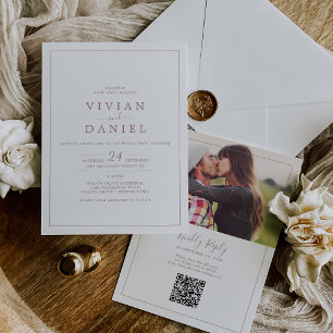 Convites Casamento de Código QR de Foto Dourado Rosa minima