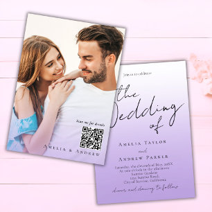 Convites Casamento de Código QR de Foto Elegante de Lavanda