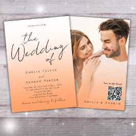 Convites Casamento de Código QR de Foto Elegante Peach Oran