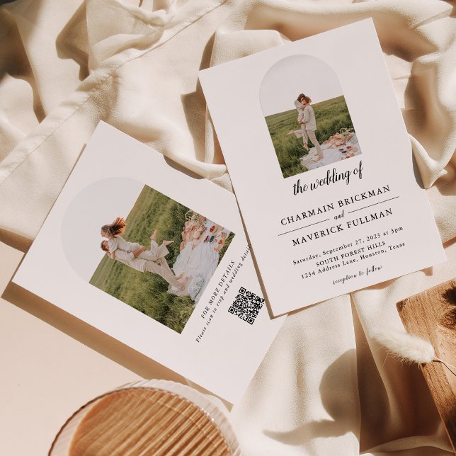 Convites Casamento de Código QR de Foto em Arch Simples Mod (Criador carregado)
