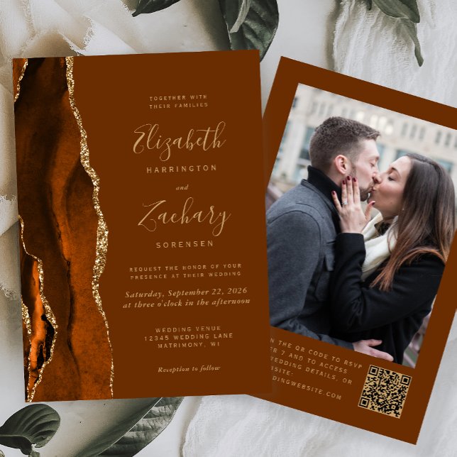 Convites Casamento de Código QR de Foto Marrom de Agato Lar (Criador carregado)