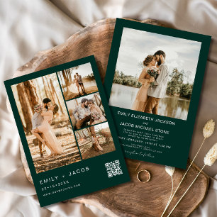 Convites Casamento de código QR de foto minimalista Emerald