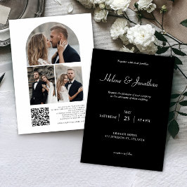 Convites Casamento de Código QR de Foto Moderna Negra