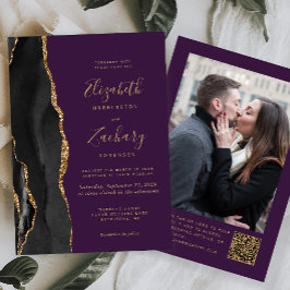 Convites Casamento de Código QR de Foto Roxo de Agato Doura
