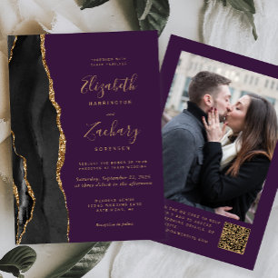 Convites Casamento de Código QR de Foto Roxo de Agato Doura
