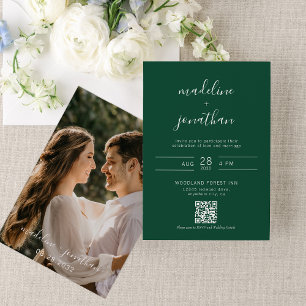 Convites Casamento de Código QR de Foto Verde de Floresta d