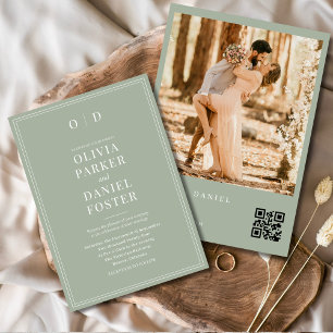 Convites Casamento de Código QR de Foto Verde do Modern Sag