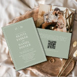 Convites Casamento de Código QR de Foto Verde Elegante Sage<br><div class="desc">Comemore seu casamento com a elegância moderna usando este convite de casamento de fotos verdes seniores com o QR code. A paleta de sábio suave e design minimalista criam um aspecto eterno e romântico, enquanto a sua foto escolhida adiciona um toque pessoal. Um código de QR personalizável fornece aos convidados...</div>