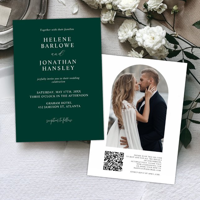 Convites Casamento de Código QR de Foto Verde Esmeralda (Criador carregado)
