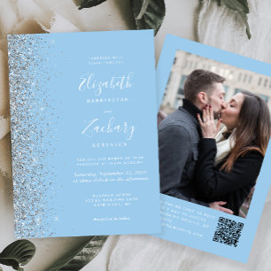 Convites Casamento de Código QR de Fotografia com Lente Azu