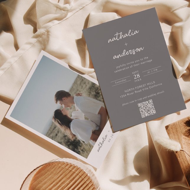 Convites Casamento de Código QR de Fotografia de Cinza de S (Criador carregado)