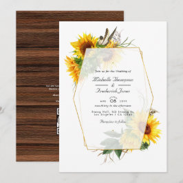 Convites Casamento de Código QR de Girassol Geométrico Rúst