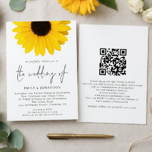 Convites Casamento de Código QR de Girassol Moderno