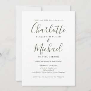 Convites Casamento de Código QR de Letra Elegante Verde Oli