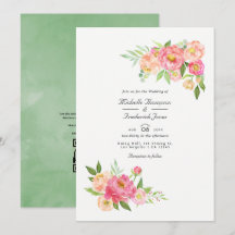 Casamento de Código QR de Peônias em Aquarela de P