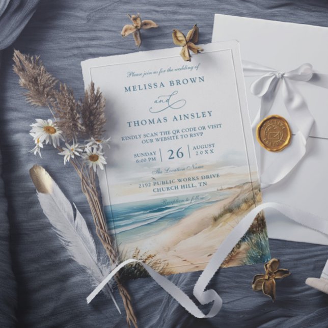 Convites Casamento de Código QR de Praia de Oceano de Verão (Criador carregado)