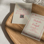 Convites Casamento de Código QR de Retrorização Colorida Es<br><div class="desc">Este convite de casamento é perfeito para o seu casamento se você está procurando um convite elegante único e fácil de ser editado. Um elegante e simples creme minimalista e um convite para modelo de casamento vermelho. Que apresenta um plano de fundo bege. E a mão magenta vermelha escreveu os...</div>