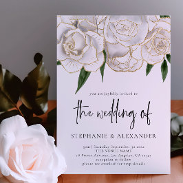 Convites Casamento de Código QR de Rosa de Dourado Branco E