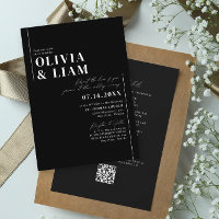 Casamento de Código QR de RSVP Preto Minimalista