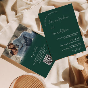 Convites Casamento de código QR de RSVP Verde de Esmeralda 