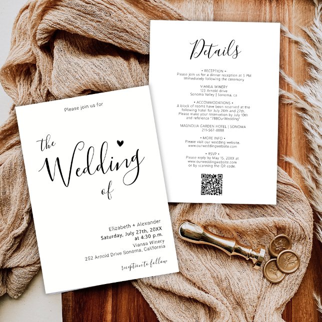 Convites Casamento de Código QR de Script Coração de Caligr (Criador carregado)