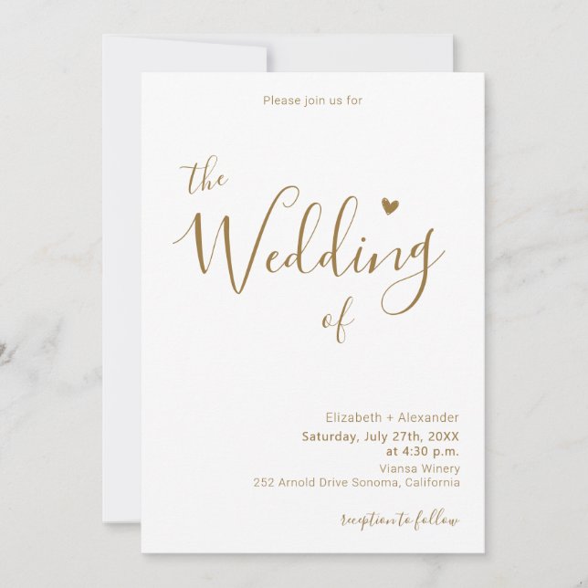 Convites Casamento de Código QR de Script Coração de Dourad (Frente)