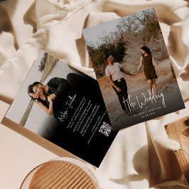Convites Casamento de Código QR de Script de Foto Preto Min