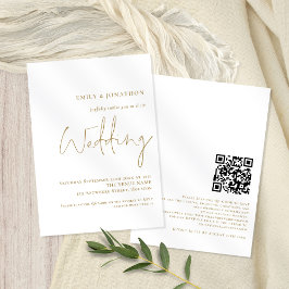 Convites Casamento de Código QR de Script Dourado Elegante