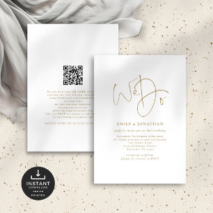 Convites Casamento de Código QR de Script Dourado minimalis