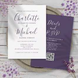 Convites Casamento de Código QR de Script Elegante Roxo