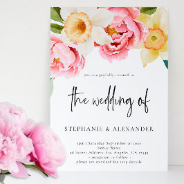 Convites Casamento de Código QR de Script Floral Rosa e Ama