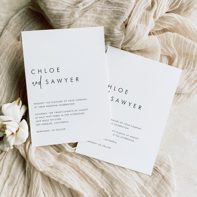 Convites Casamento de Código QR de Script Manuscrito Preto  (This minimalist wedding invitation features a built-in QR code, combined with a modern typography.)