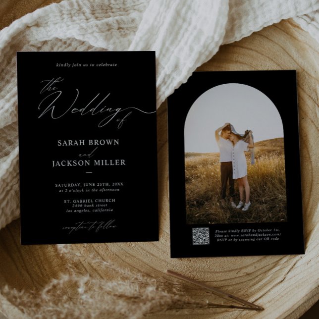 Convites Casamento de Código QR de Script Moderno Elegante  (Criador carregado)