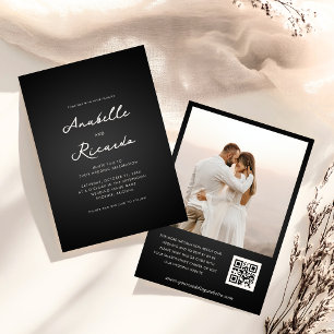 Convites Casamento de Código QR de Script Preto Mínimo Matt