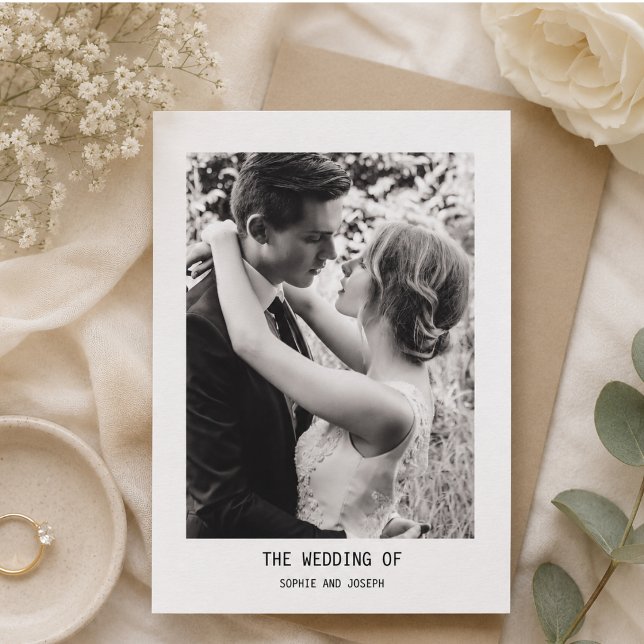 Convites Casamento de Código QR de Texto e Foto Simples e E (Simple Elegant Text & Photo | QR Code Wedding Invitation)