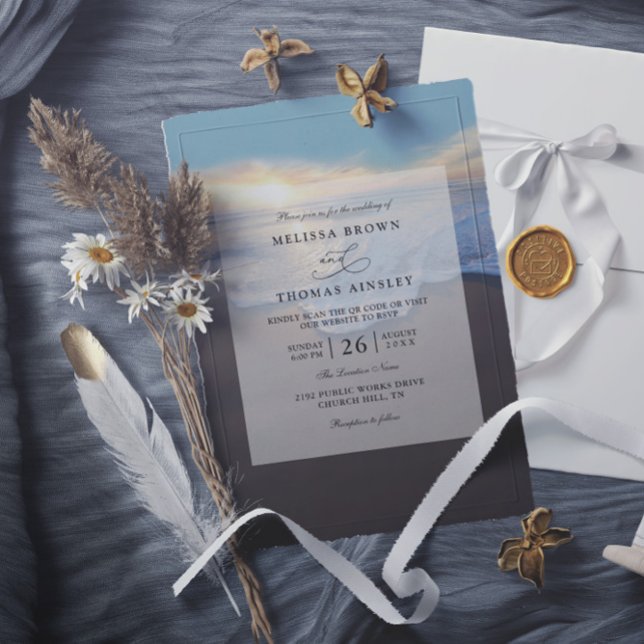 Convites Casamento de Código QR de Verão à Beira-Mar na Pra (Criador carregado)
