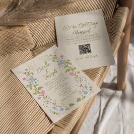 Convites Casamento de Código QR de Verão Floral Desenhado à