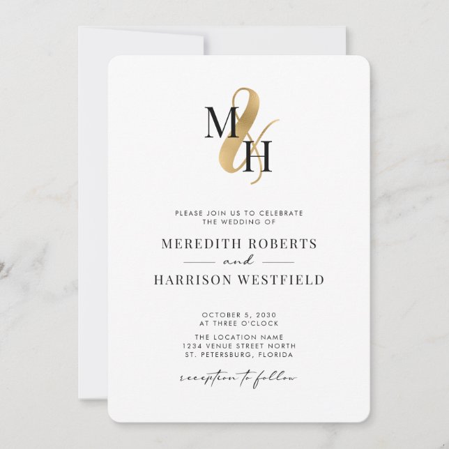 Convites Casamento de Código QR do Ampersand Dourado Monogr (Frente)